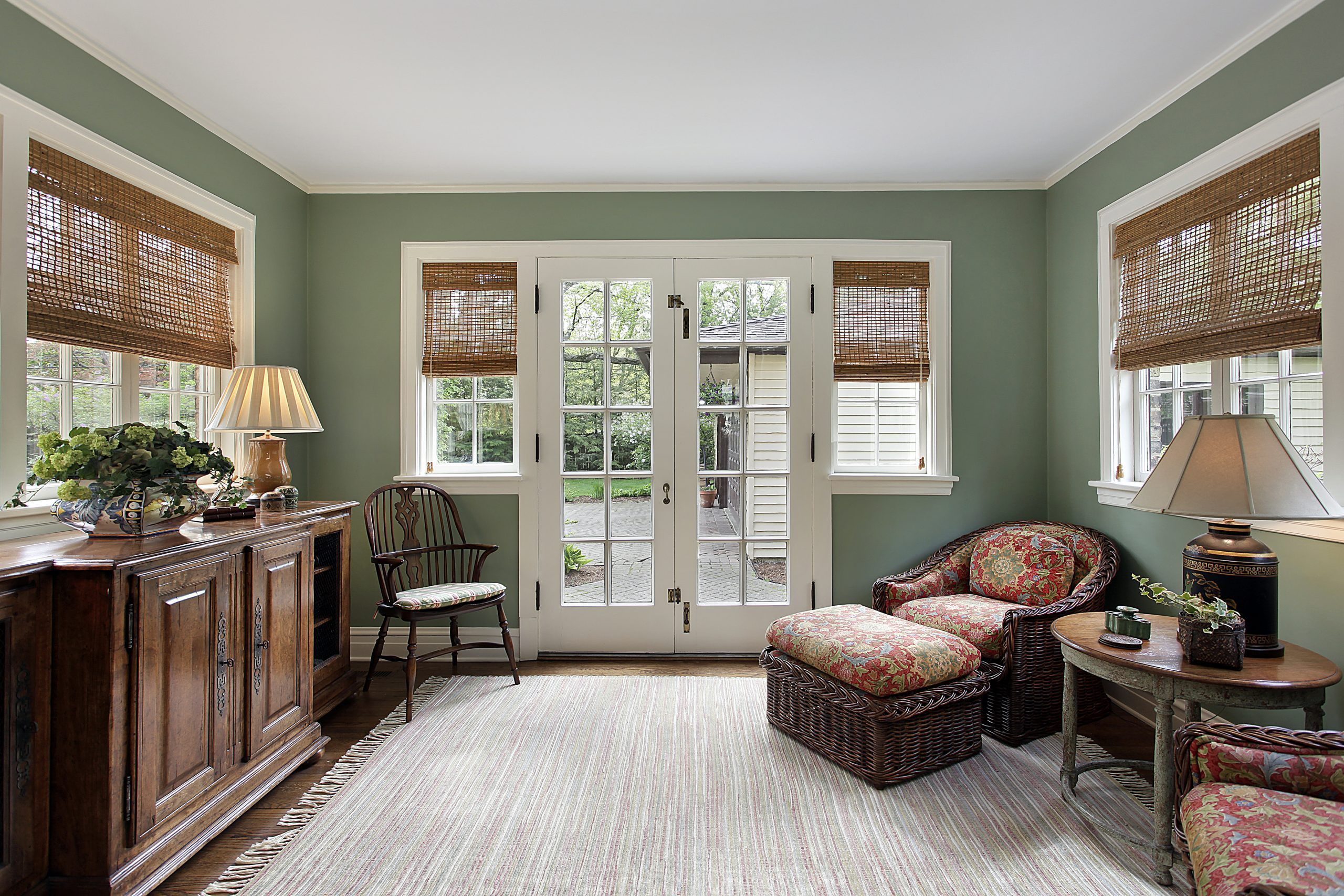 Den with doors to patio