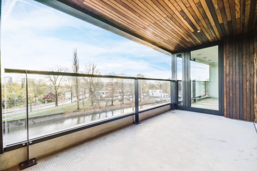 Delightful balcony design with wooden ceiling